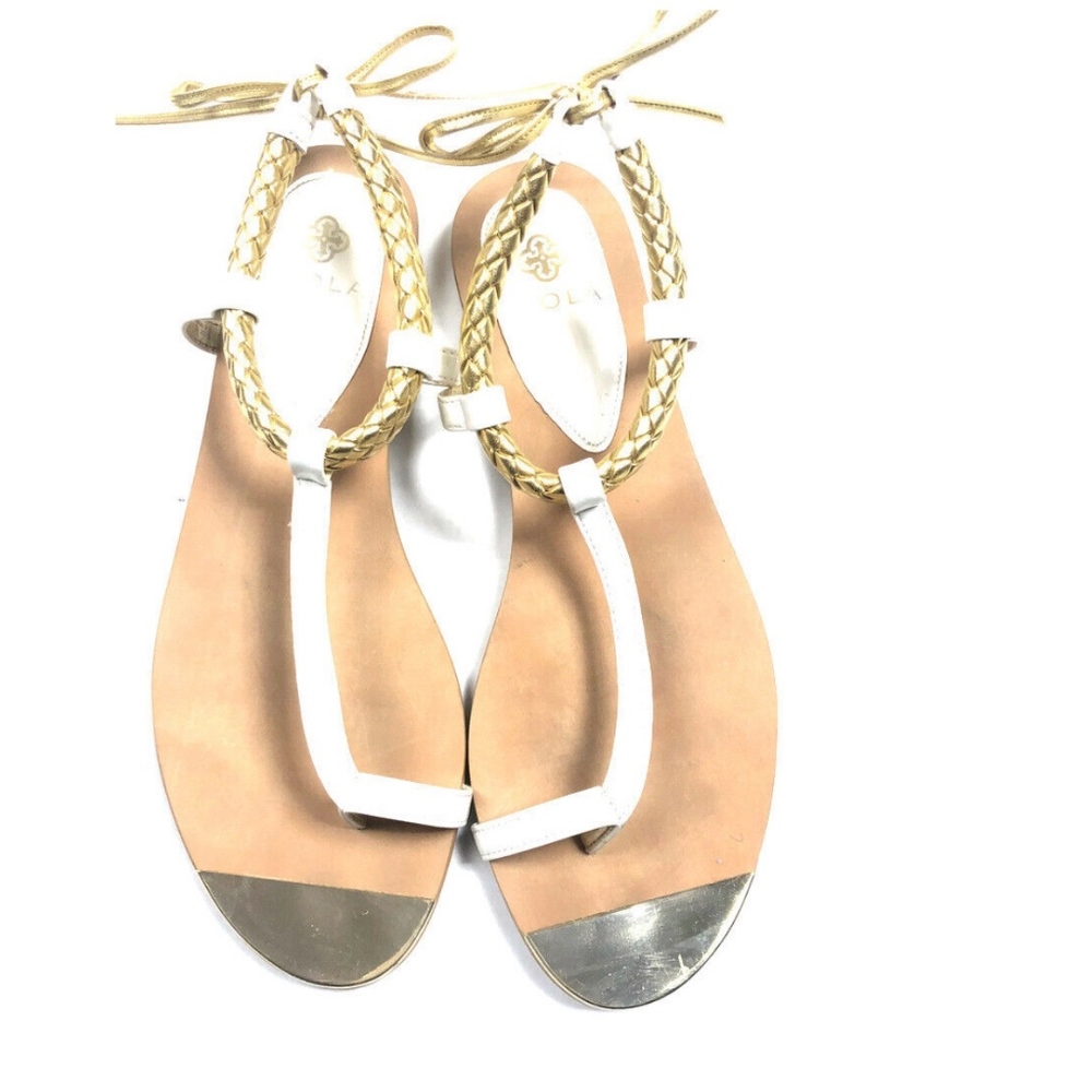 White Isola Sandals with Gold Braid Straps